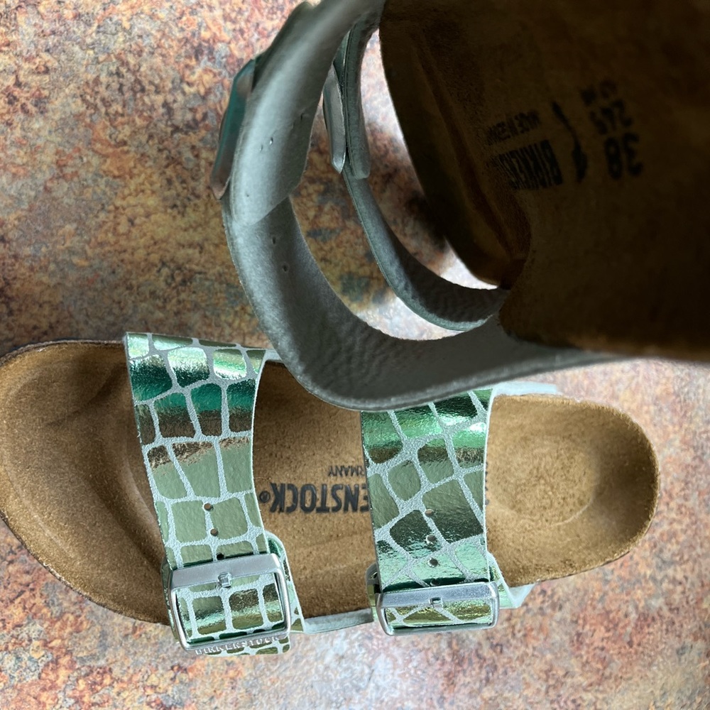 Birkenstock Green Metallic Croc-Print Arizona Sandals - Picture 7 of 9
